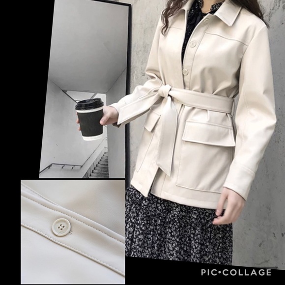 SOLD!! Ivory Faux Leather Jacket - Picture 4 of 4